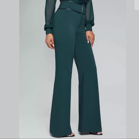 New Guess Marciano Gabrielle High Rise Waist Wide Leg Green Stretch Pants L - Picture 2 of 5